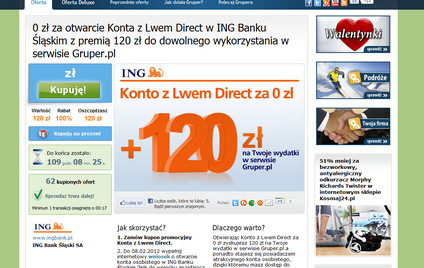 ING Bank płaci 120 zł za otworzenie ROR przez Gruper.pl