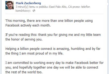 Facebook ma już miliard użytkowników