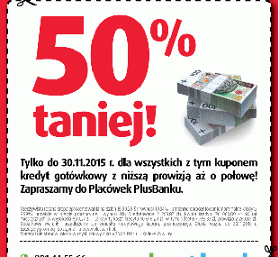 Promocja gotówki w PlusBanku - "50% z Kuponem"