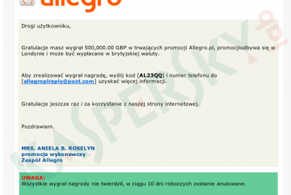 Cyberprzestępcy atakują użytkowników Allegro
