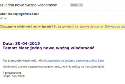 Atak phishingowy na klientów Alior Banku