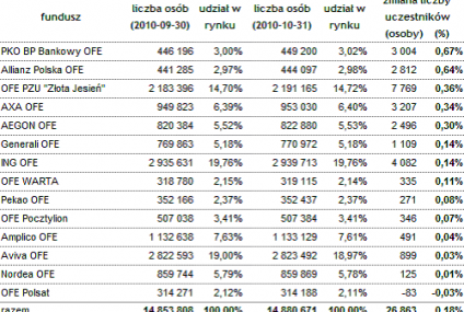 Liczba klientów OFE wzrosła w październiku o 26,9 tys. osób