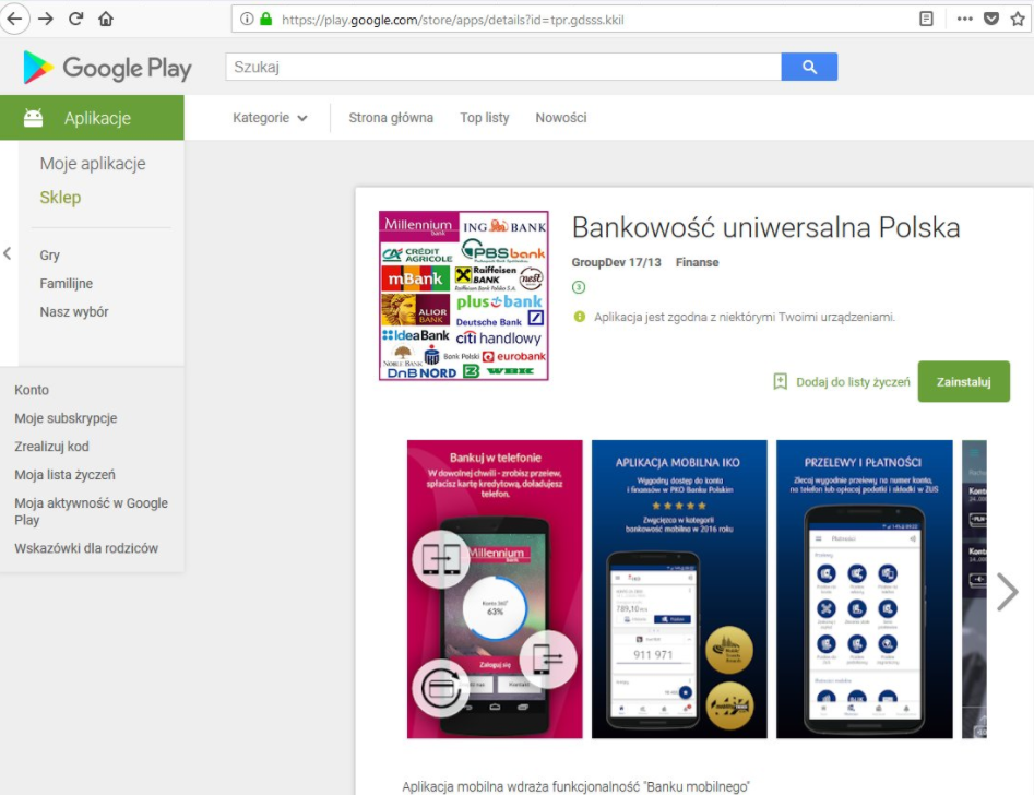 etisk Royal familie Peep Aplikacja Bankowość uniwersalna Polska - print screen z Google Play (1) -  PRNews.pl
