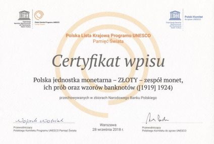 NBP: Polski złoty na liście UNESCO