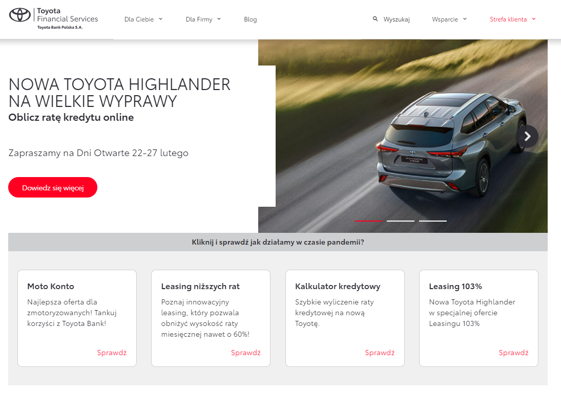 Nowa strona internetowa Toyota Bank i Toyota Leasing